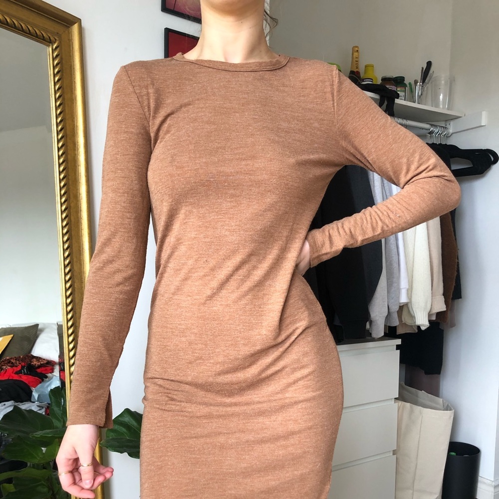 Tan Midi Sweater Dress